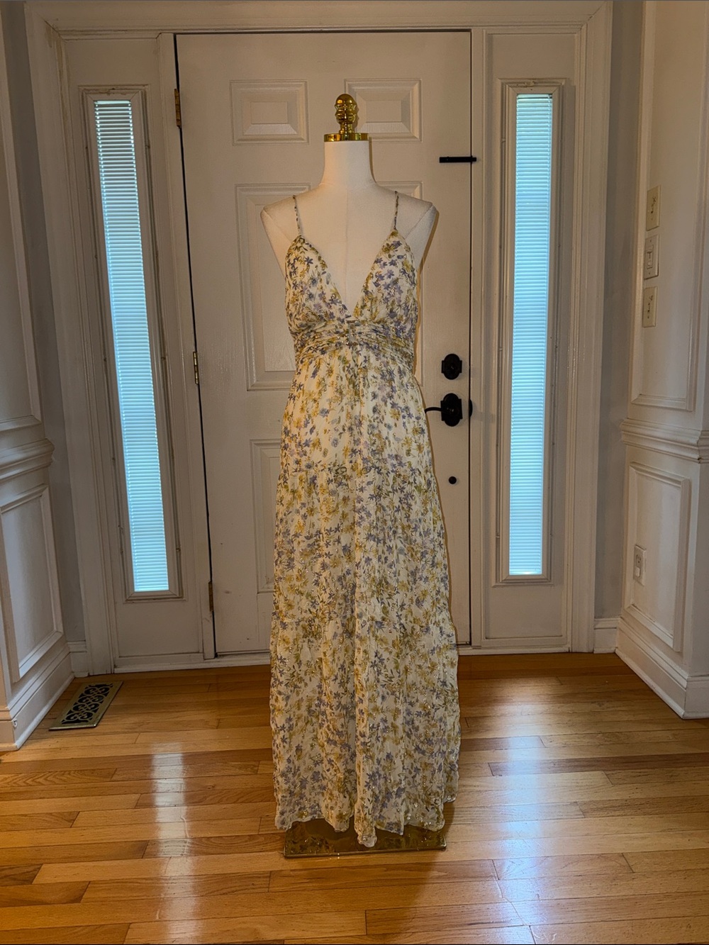 Parker Yellow and Lavender Floral Spaghetti-Strap Maxi Dress